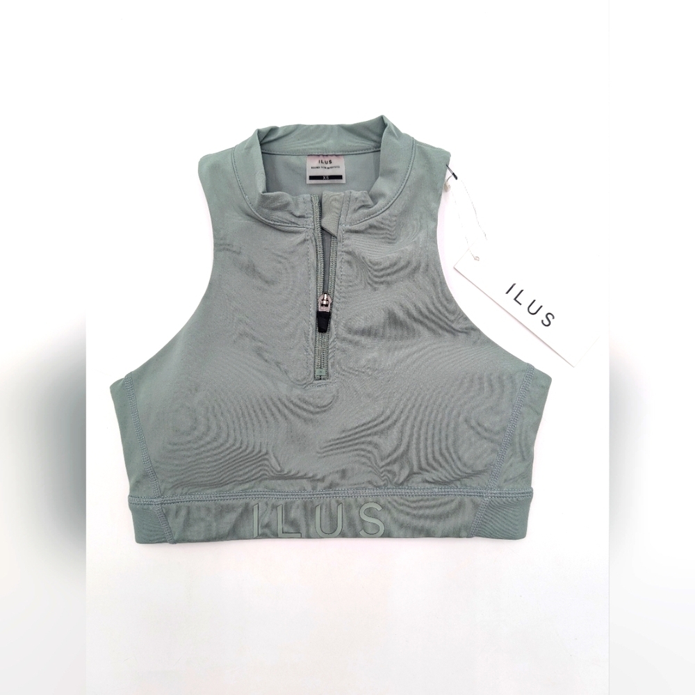 NWT ILUS Essential  Size XS Sea Foam High Neck Crop Top Front Zip It All In Bra - Picture 9 of 17